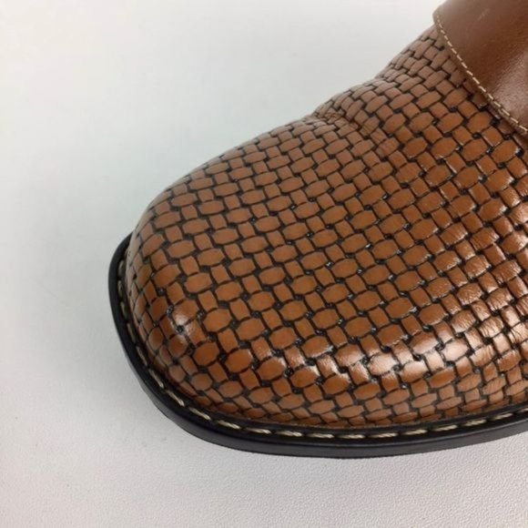 Clarks Womens Tan Brown Leather Heeled Mules Basket Weave Comfort Shoes size 7 - Picture 9 of 16